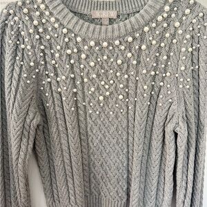 J. Crew Light Gray Sweater with Pearl Details